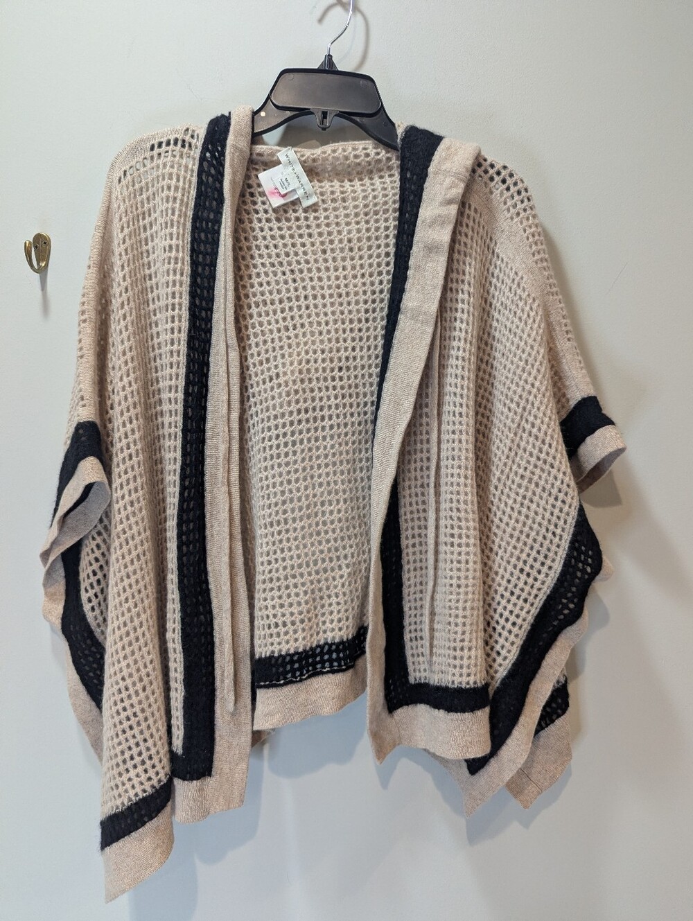 White + Warren Cashmere Open Front Striped Cardigan Hoodie Shawl Size M/L